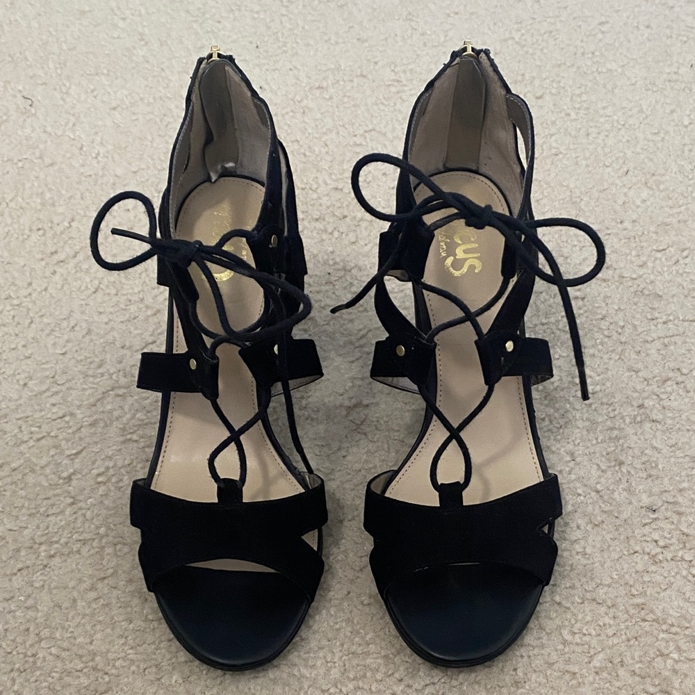 Circus by Sam Edelman Black Suede Lace-Up High Heel Sandals